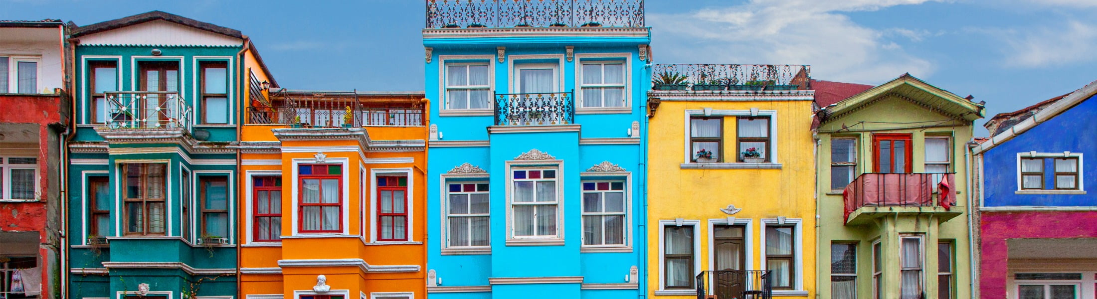 row of colorful houses
